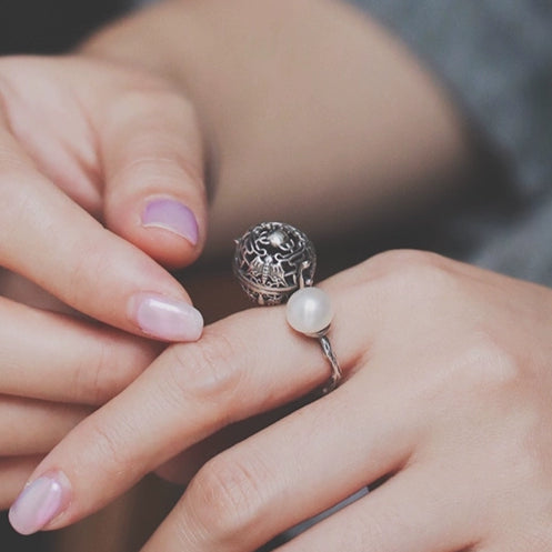 S925 silver pearl hollow sachet ball ring with diffuser herbal incense pills can open the ring