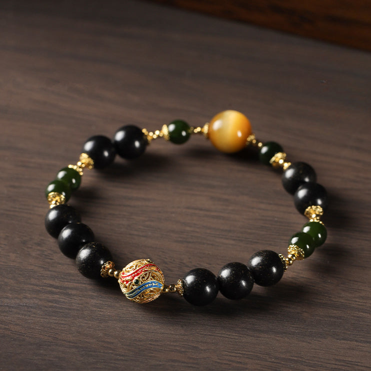 (vitality ande safety) jasper golden tiger eye five scriptures enamel Chinese herbal medicine hexiang beads bracelet
