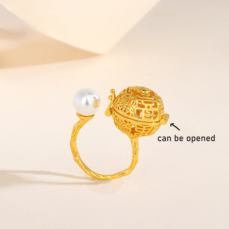S925 silver pearl hollow sachet ball ring with diffuser herbal incense pills can open the ring