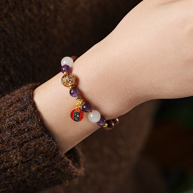 (Blessing and Safety) Handmade Chinese Herbal Medicine Hexiang Incense Bead Amethyst Healing Crystal Bracelet