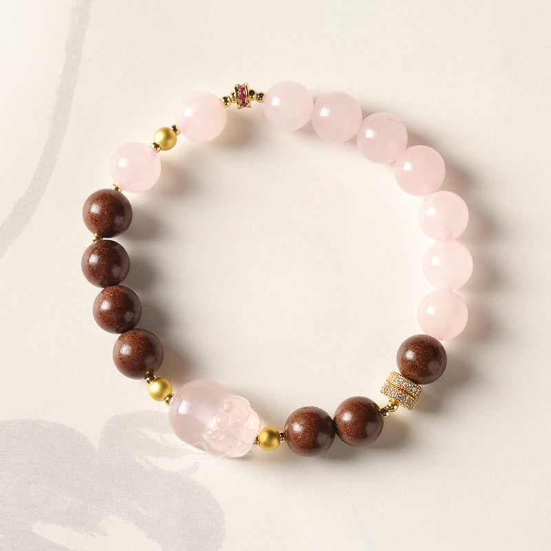 (Love and wealth) Rose quartz Pink Crystal Pixiu Chinese Herbal Medicine Hexiang Beads Healing Bracelet