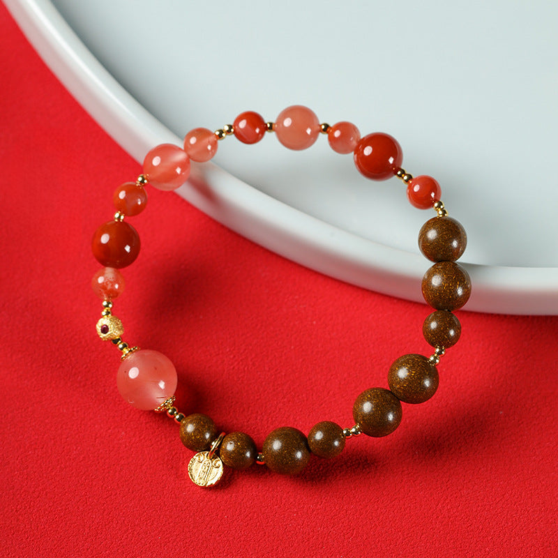 (Wealth and heath) Nanhong agate five-way God of Wealth Chinese herbal medicine Hexiang beads Feng Shui healing bracelet