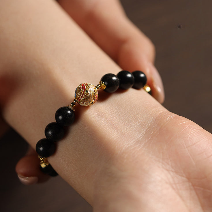 (vitality ande safety) jasper golden tiger eye five scriptures enamel Chinese herbal medicine hexiang beads bracelet