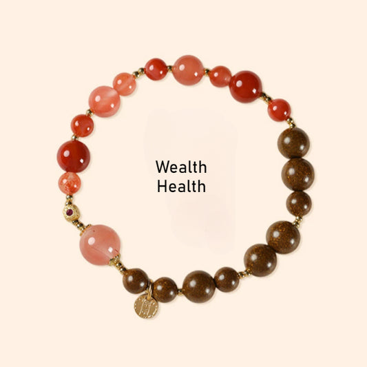 (Wealth and heath) Nanhong agate five-way God of Wealth Chinese herbal medicine Hexiang beads Feng Shui healing bracelet