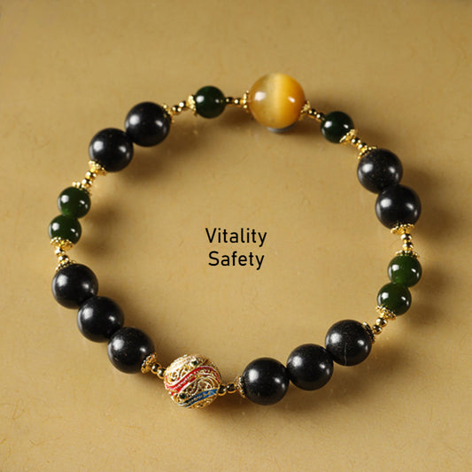 (vitality ande safety) jasper golden tiger eye five scriptures enamel Chinese herbal medicine hexiang beads bracelet