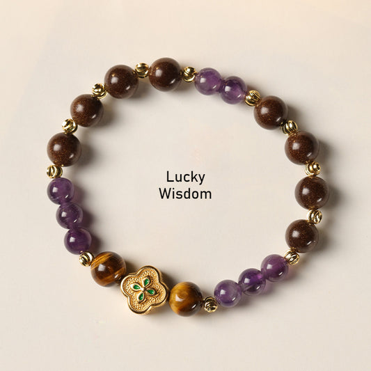 Four-leaf clover amethyst tiger's eye stone Chinese herbal medicine Hexiang beads healing bracelet.