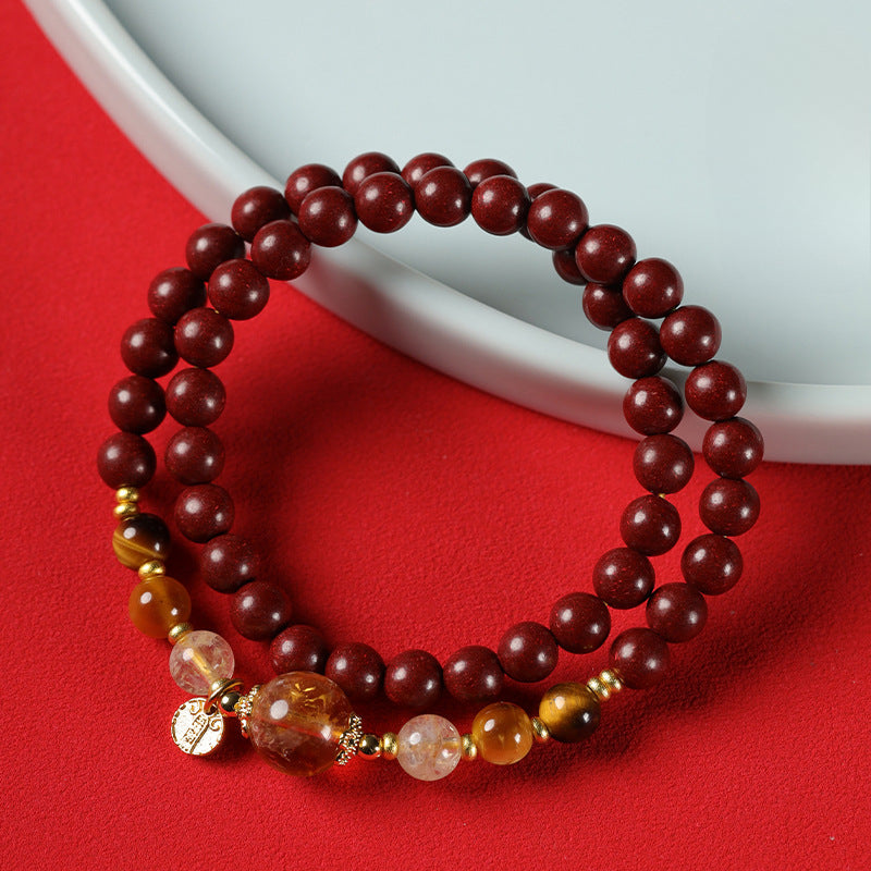 (Wealth and emotion) Citrine Tiger's Eye Stone Five Elements Red Chinese Herbal Medicine Hexiang Beads Feng Shui Healing Bracelet