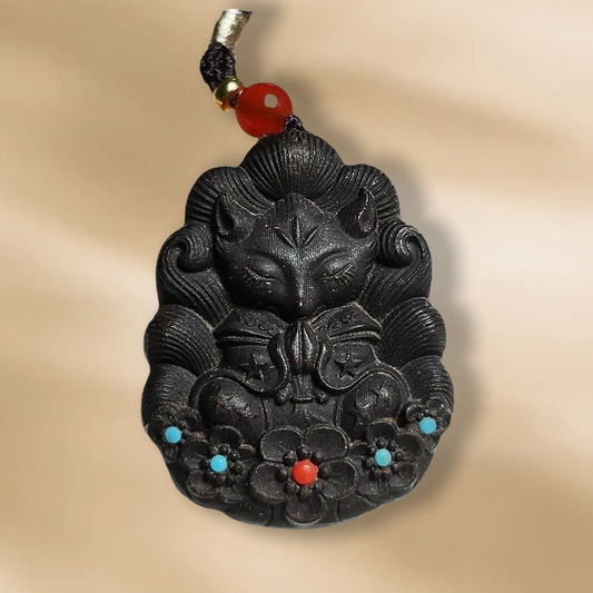 (Ambergris) Chinese herbal medicine handmade ancient formulate combined incence plaque necklace agate nine-tailed fox pendant amulet tablet