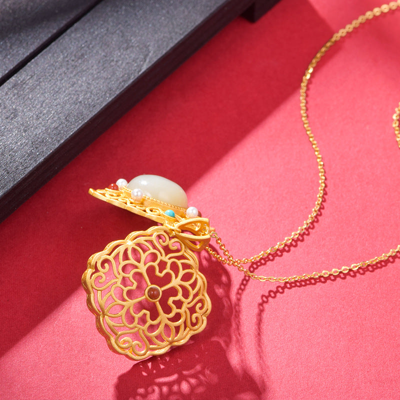 S925 silver-plated gold inlaid Hetian jade pendant auspicious sachet necklace with herbal incense pill