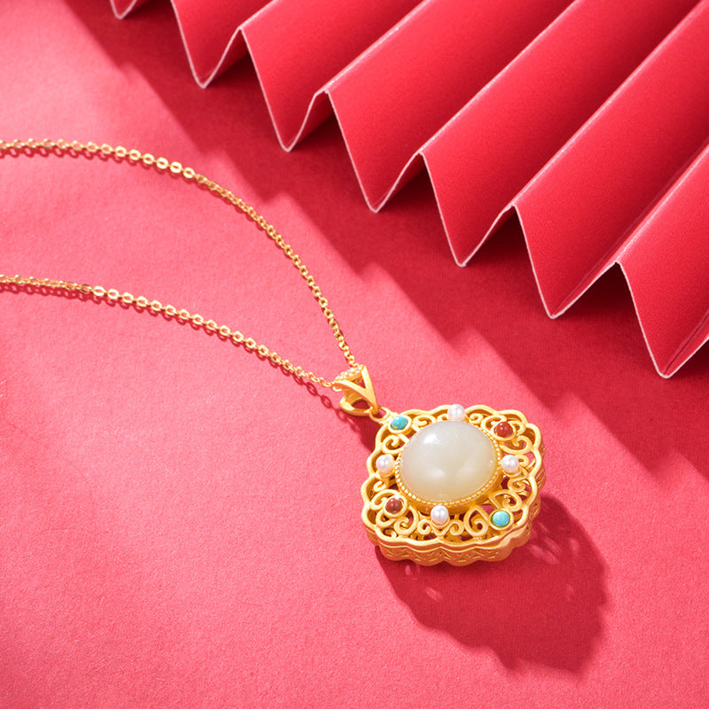 S925 silver-plated gold inlaid Hetian jade pendant auspicious sachet necklace with herbal incense pill