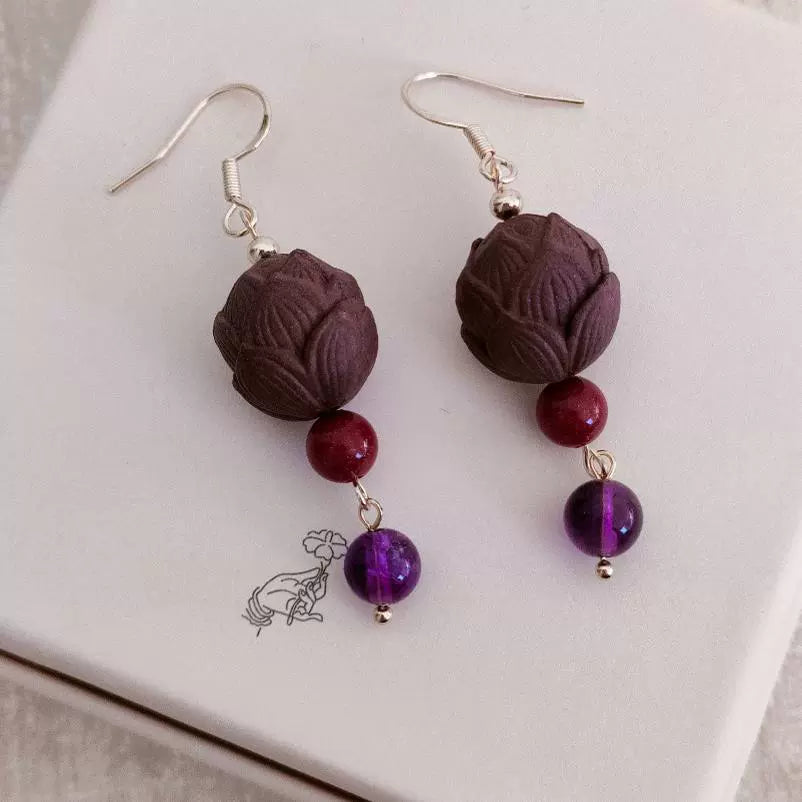 Handmade Chinese herbal medicine incense bead earrings