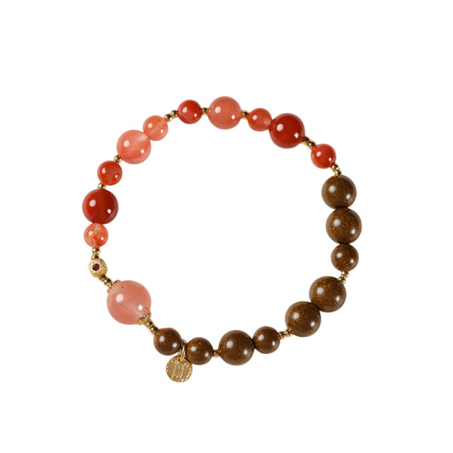 (Wealth and heath) Nanhong agate five-way God of Wealth Chinese herbal medicine Hexiang beads Feng Shui healing bracelet