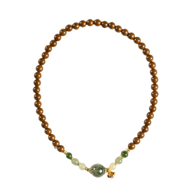 (Career and fortune) Ancient Chinese herbal medicine Hexiang incense beads green rutilated quartz crystal Hetian jade healing bracelet