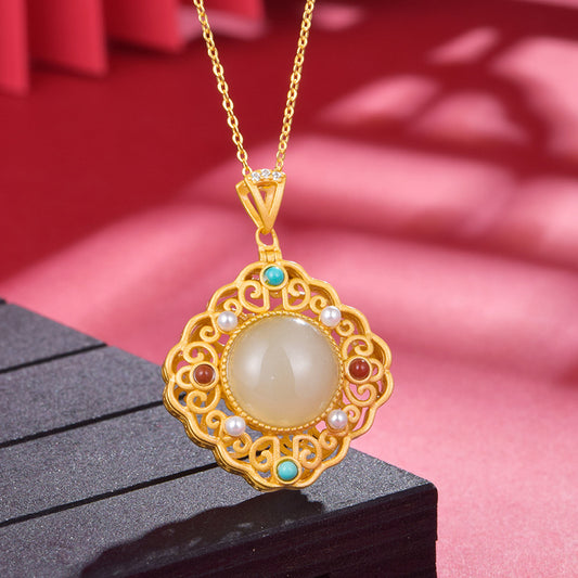 S925 silver-plated gold inlaid Hetian jade pendant auspicious sachet necklace with herbal incense pill