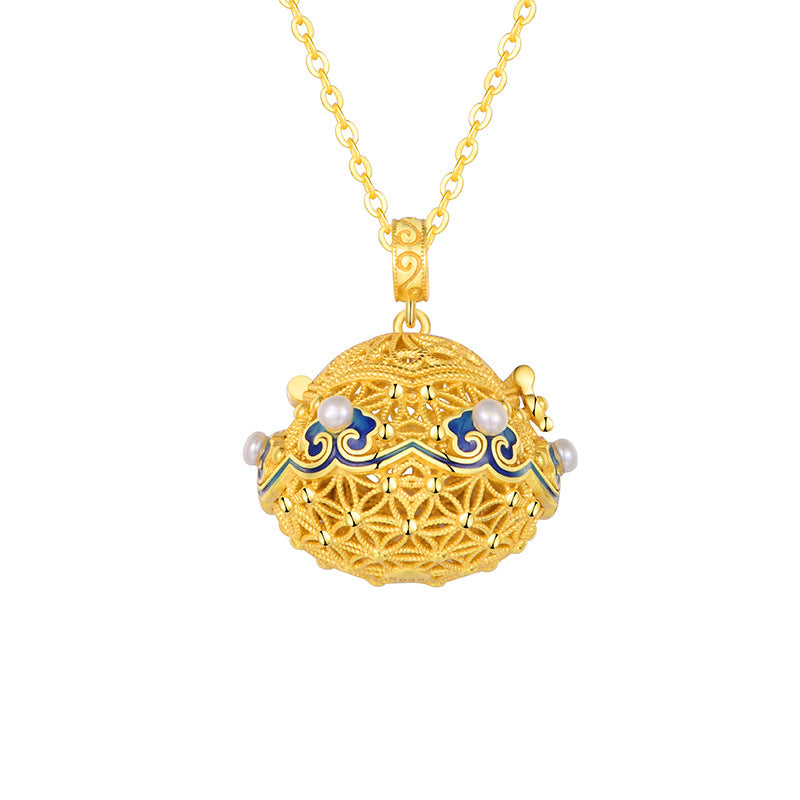 S925 silver-plated gold, white bead enamel filigree sachet pendant necklace with herbal incense pill