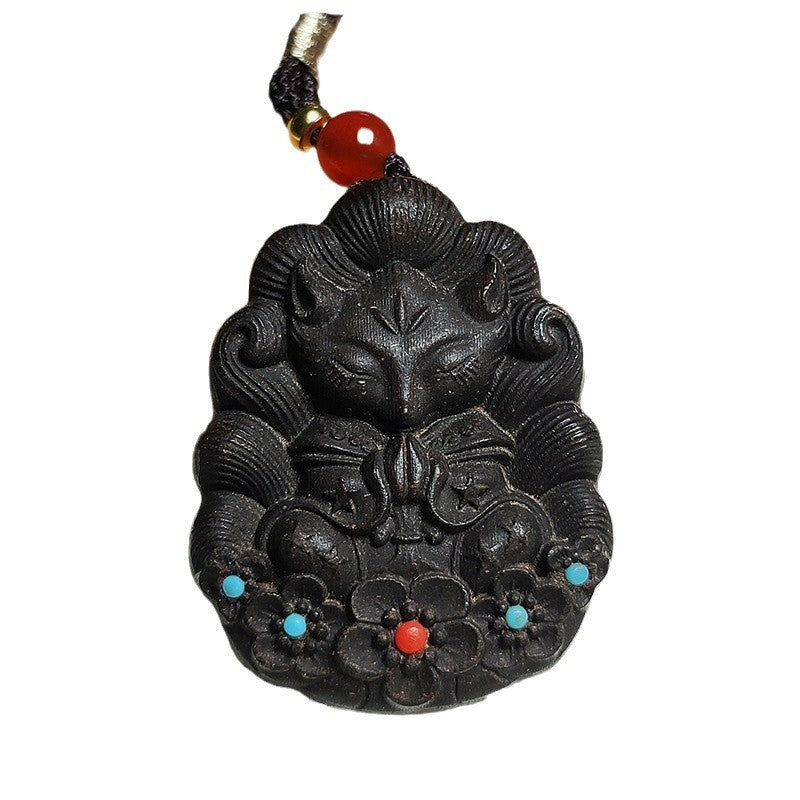 (Ambergris) Chinese herbal medicine handmade ancient formulate combined incence plaque necklace agate nine-tailed fox pendant amulet tablet