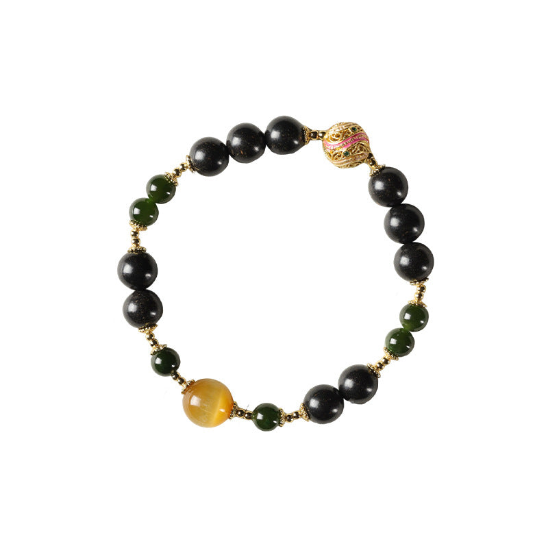 (vitality ande safety) jasper golden tiger eye five scriptures enamel Chinese herbal medicine hexiang beads bracelet