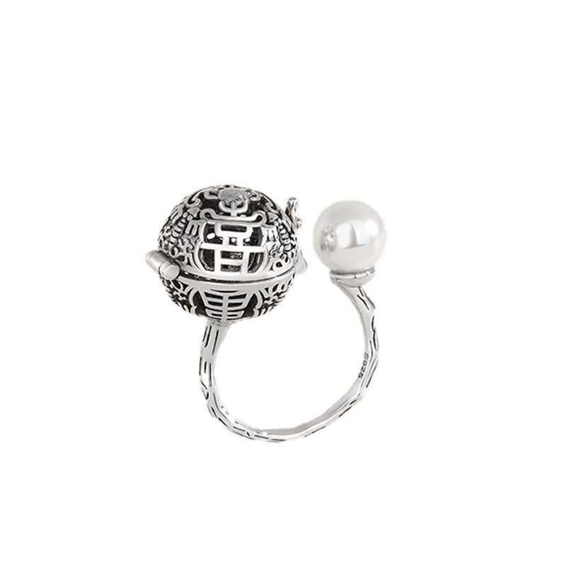 S925 silver pearl hollow sachet ball ring with diffuser herbal incense pills can open the ring