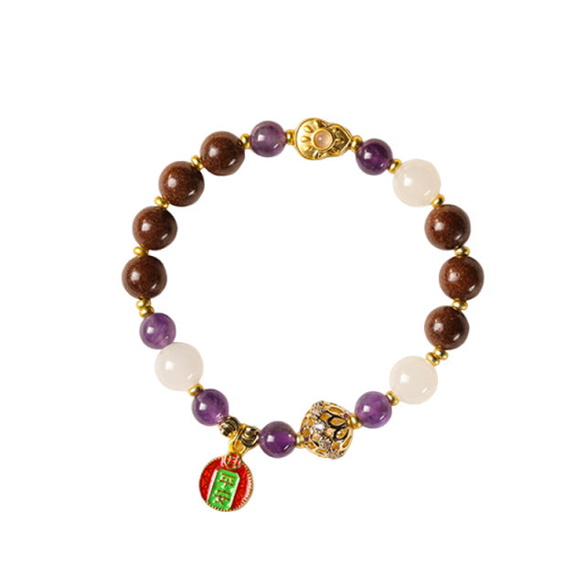 (Blessing and Safety) Handmade Chinese Herbal Medicine Hexiang Incense Bead Amethyst Healing Crystal Bracelet