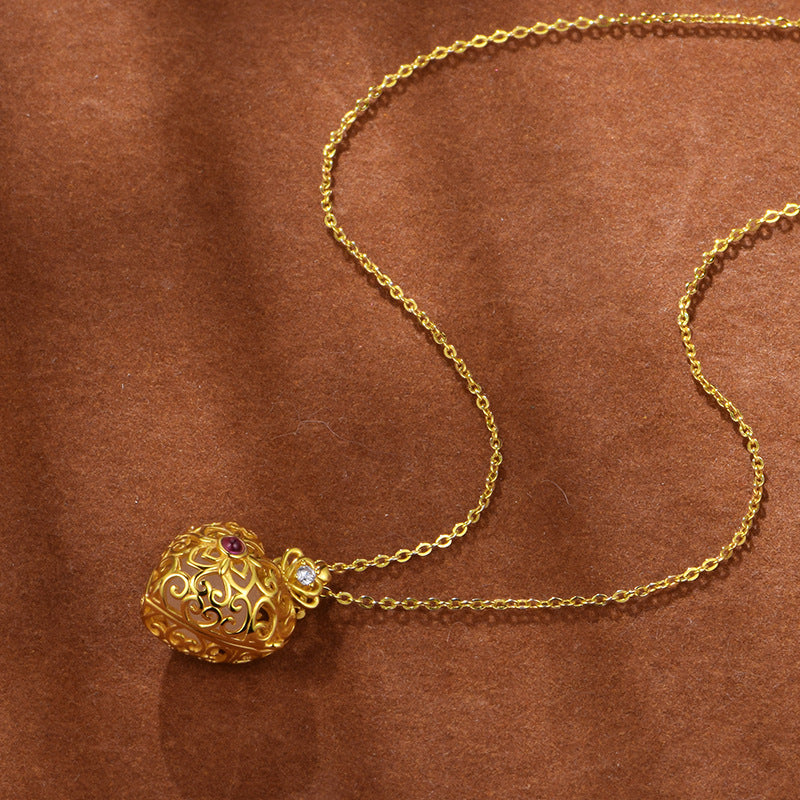 S925 silver gold-plated natural Hetian jade love heart silk hollow sachet pendant necklace with incense pills