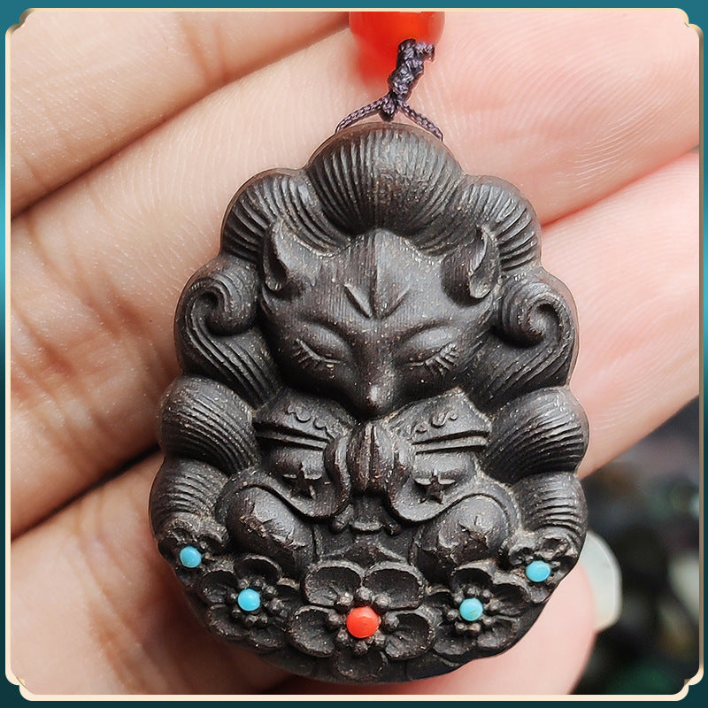 (Ambergris) Chinese herbal medicine handmade ancient formulate combined incence plaque necklace agate nine-tailed fox pendant amulet tablet