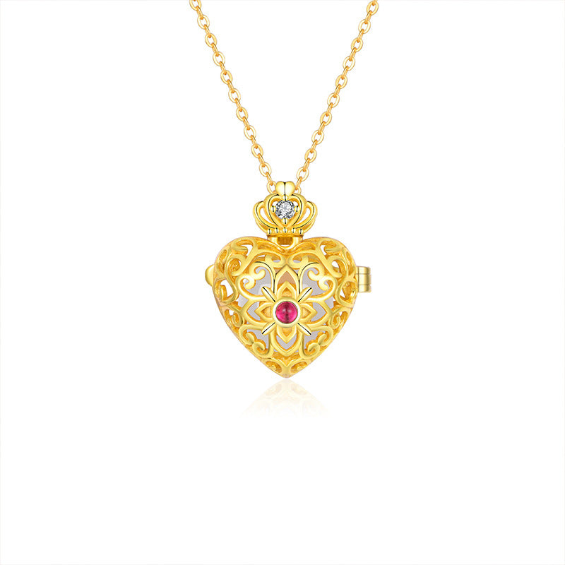 S925 silver gold-plated natural Hetian jade love heart silk hollow sachet pendant necklace with incense pills