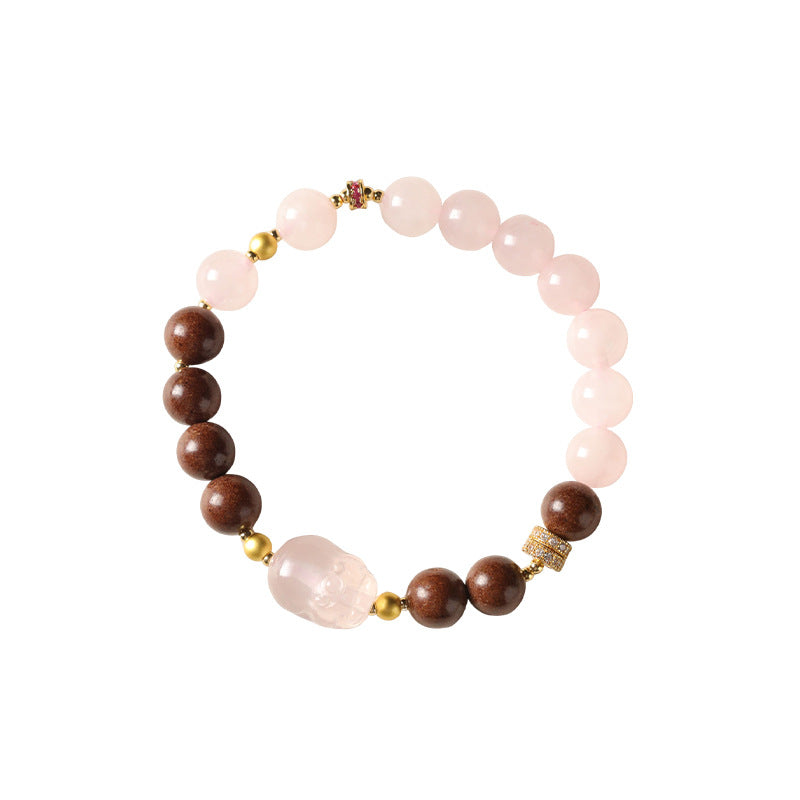 (Love and wealth) Rose quartz Pink Crystal Pixiu Chinese Herbal Medicine Hexiang Beads Healing Bracelet