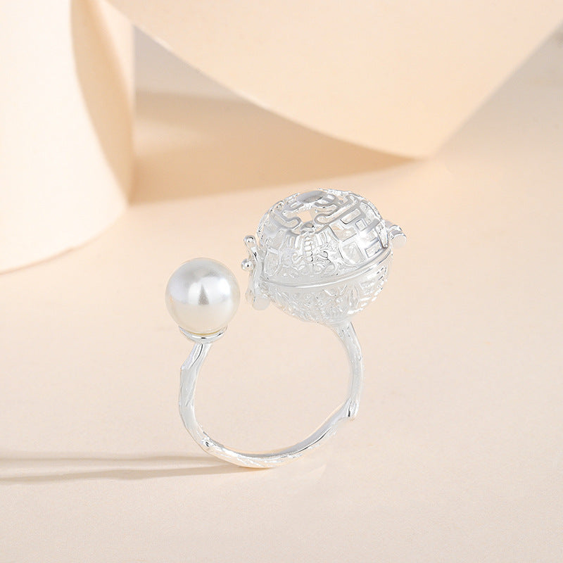 S925 silver pearl hollow sachet ball ring with diffuser herbal incense pills can open the ring