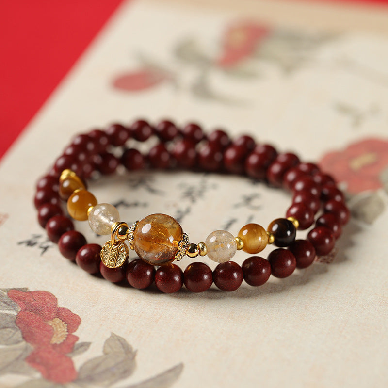 (Wealth and emotion) Citrine Tiger's Eye Stone Five Elements Red Chinese Herbal Medicine Hexiang Beads Feng Shui Healing Bracelet