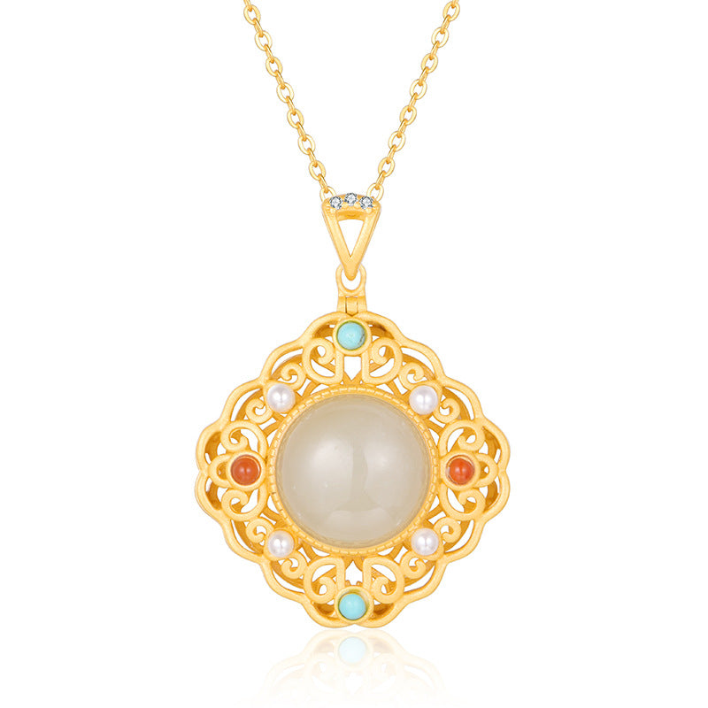 S925 silver-plated gold inlaid Hetian jade pendant auspicious sachet necklace with herbal incense pill