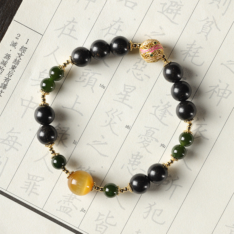 (vitality ande safety) jasper golden tiger eye five scriptures enamel Chinese herbal medicine hexiang beads bracelet