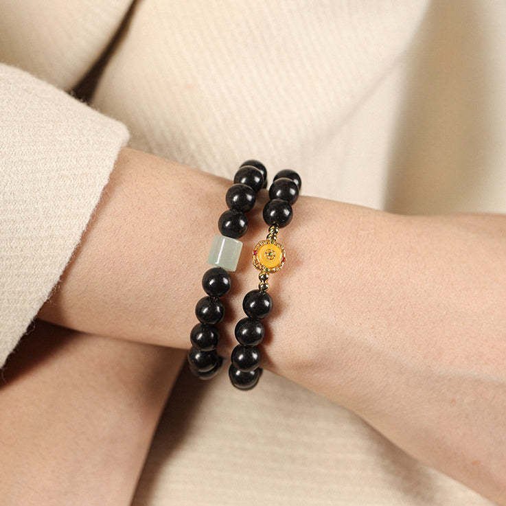 (Health and harmony) Hetian jade Beeswax Chinese Herbal HeXiang Bead Healing Bracelet
