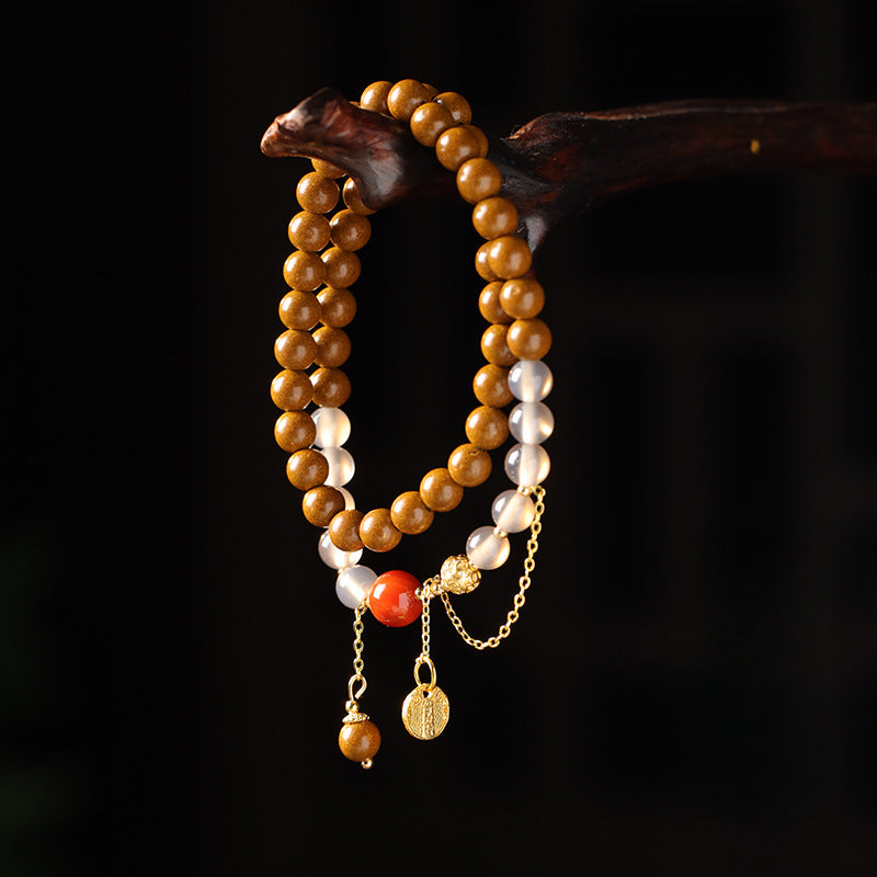 (Career and emotion) Agate Chinese Herbal Medicine Gardenia Hexiang Beads Feng Shui Healing Bracelet