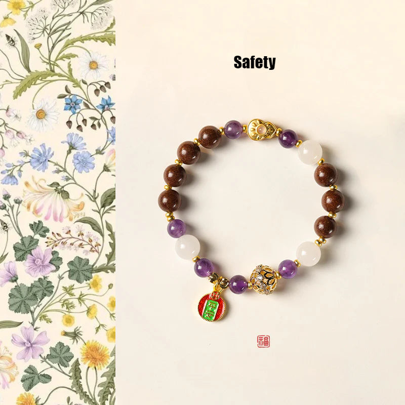 (Blessing and Safety) Handmade Chinese Herbal Medicine Hexiang Incense Bead Amethyst Healing Crystal Bracelet