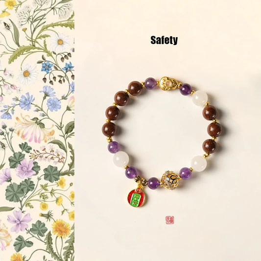 (Blessing and Safety) Handmade Chinese Herbal Medicine Hexiang Incense Bead Amethyst Healing Crystal Bracelet