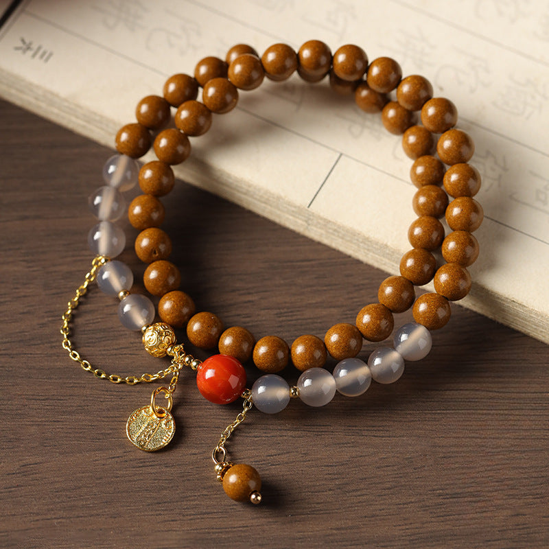 (Career and emotion) Agate Chinese Herbal Medicine Gardenia Hexiang Beads Feng Shui Healing Bracelet
