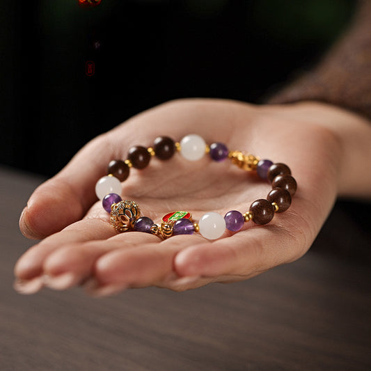 (Blessing and Safety) Handmade Chinese Herbal Medicine Hexiang Incense Bead Amethyst Healing Crystal Bracelet