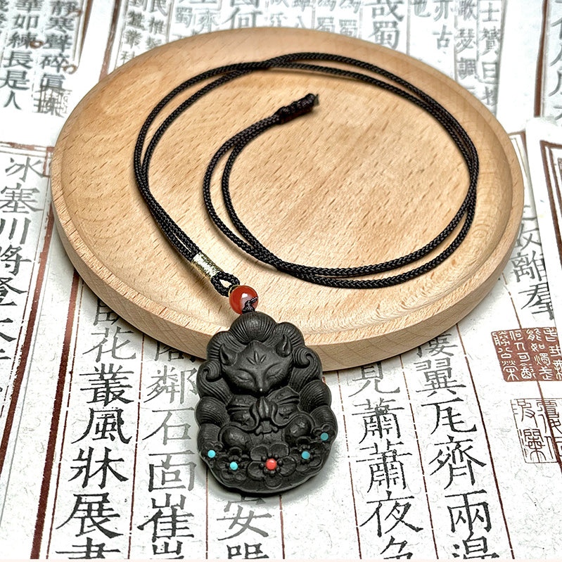 (Ambergris) Chinese herbal medicine handmade ancient formulate combined incence plaque necklace agate nine-tailed fox pendant amulet tablet