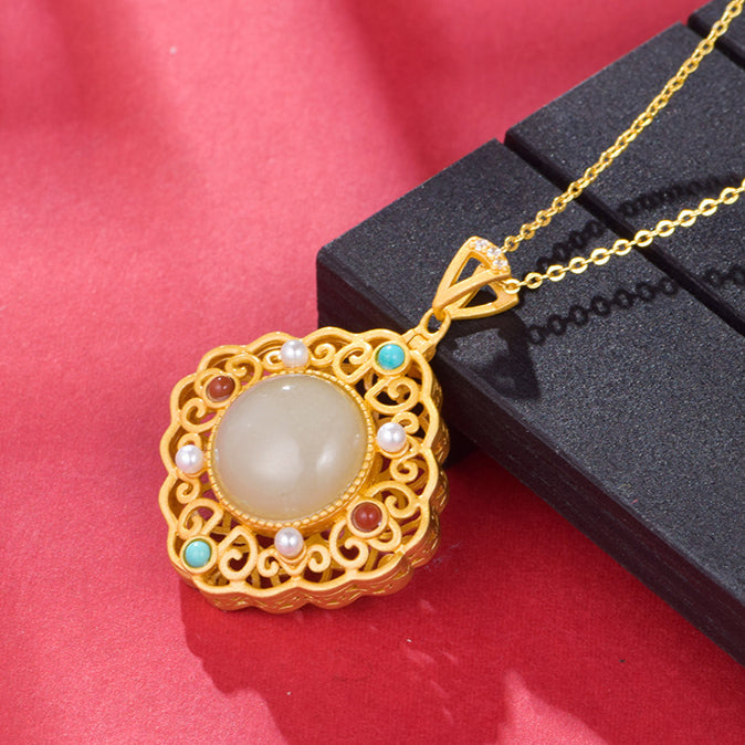 S925 silver-plated gold inlaid Hetian jade pendant auspicious sachet necklace with herbal incense pill