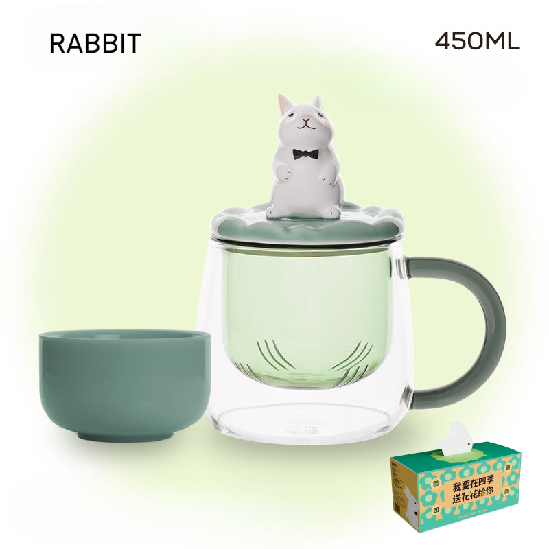 Cute Series Glass Mug Heat Resistant Mug Tea & Water Separation Mug Gift Set