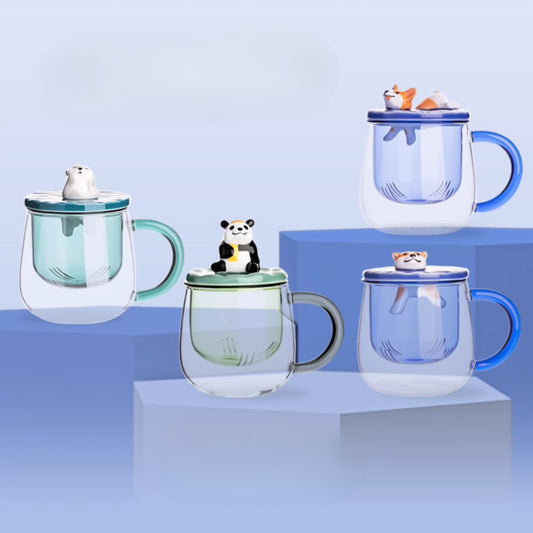 Cute Series Glass Mug Heat Resistant Mug Tea & Water Separation Mug Gift Set