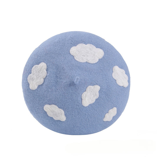 Parent-child handmade wool felt blue sky and white cloud beret