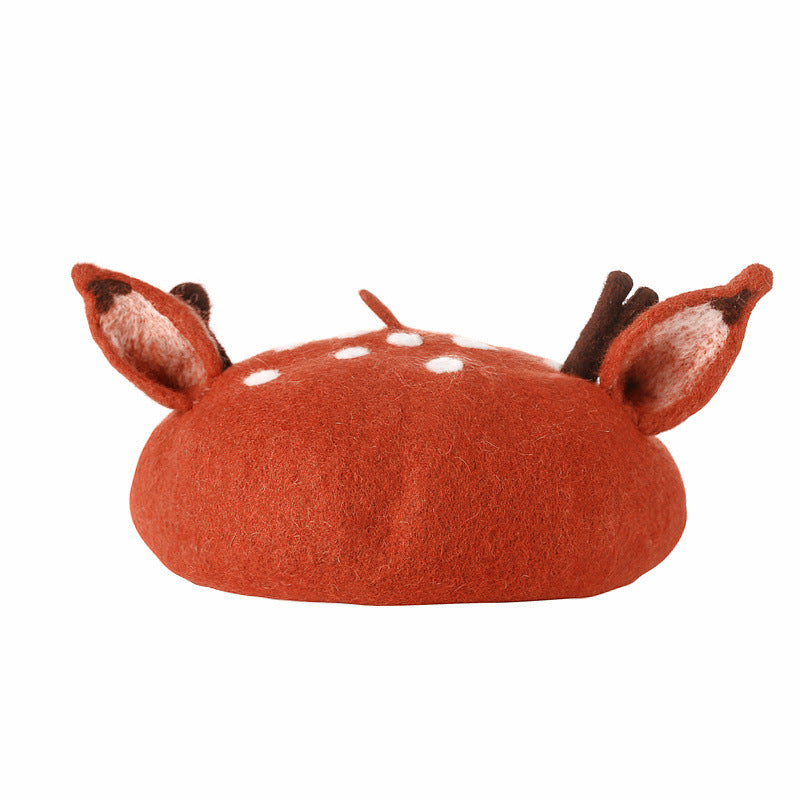 Parent-child wool felt Christmas antlers ears beret Mori hat