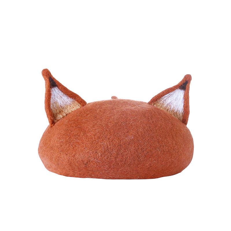 Cat Ears Beret Handmade Wool Felt Hat