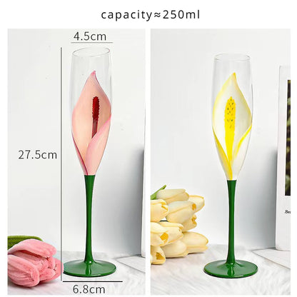 Medieval hand-painted tulip tall glass, crystal glass, champagne glass