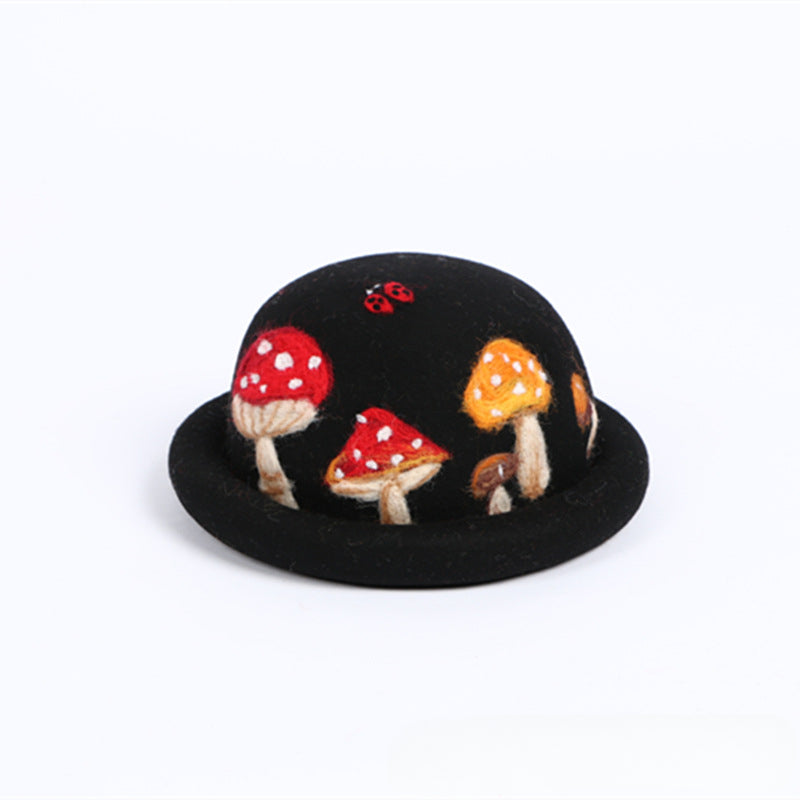 Parent-child black handmade wool hat Mori dome mushroom top hat