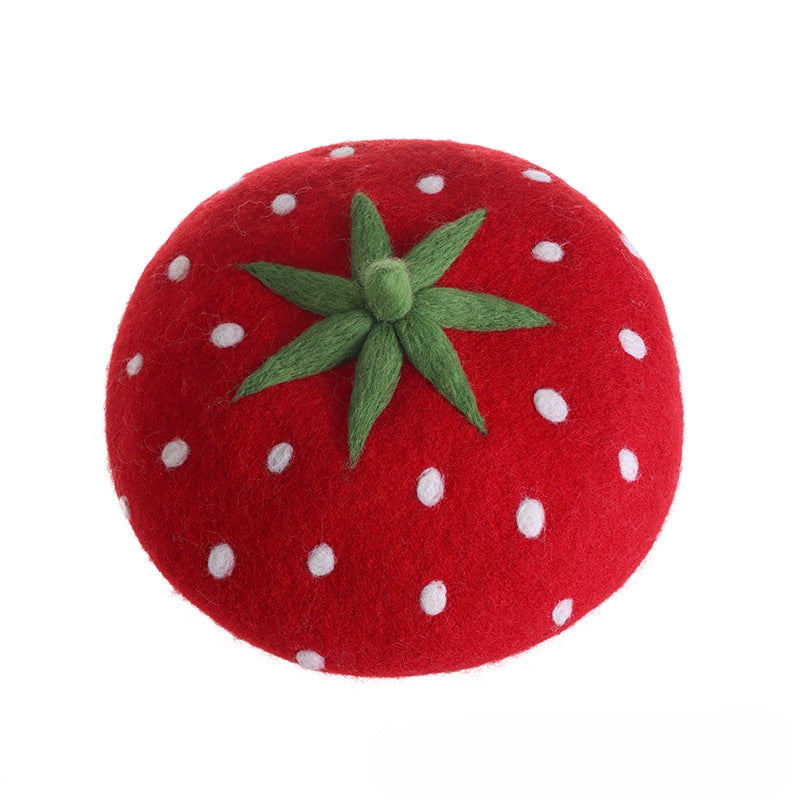 Red strawberry handmade wool felt beret cute fruit hat