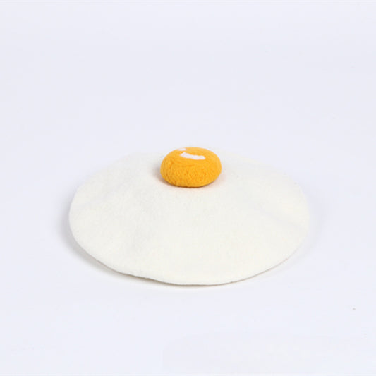 Parent-child handmade wool felt poached egg beret