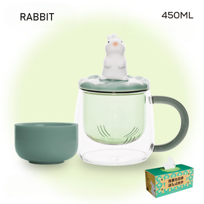 Cute Series Glass Mug Heat Resistant Mug Tea & Water Separation Mug Gift Set