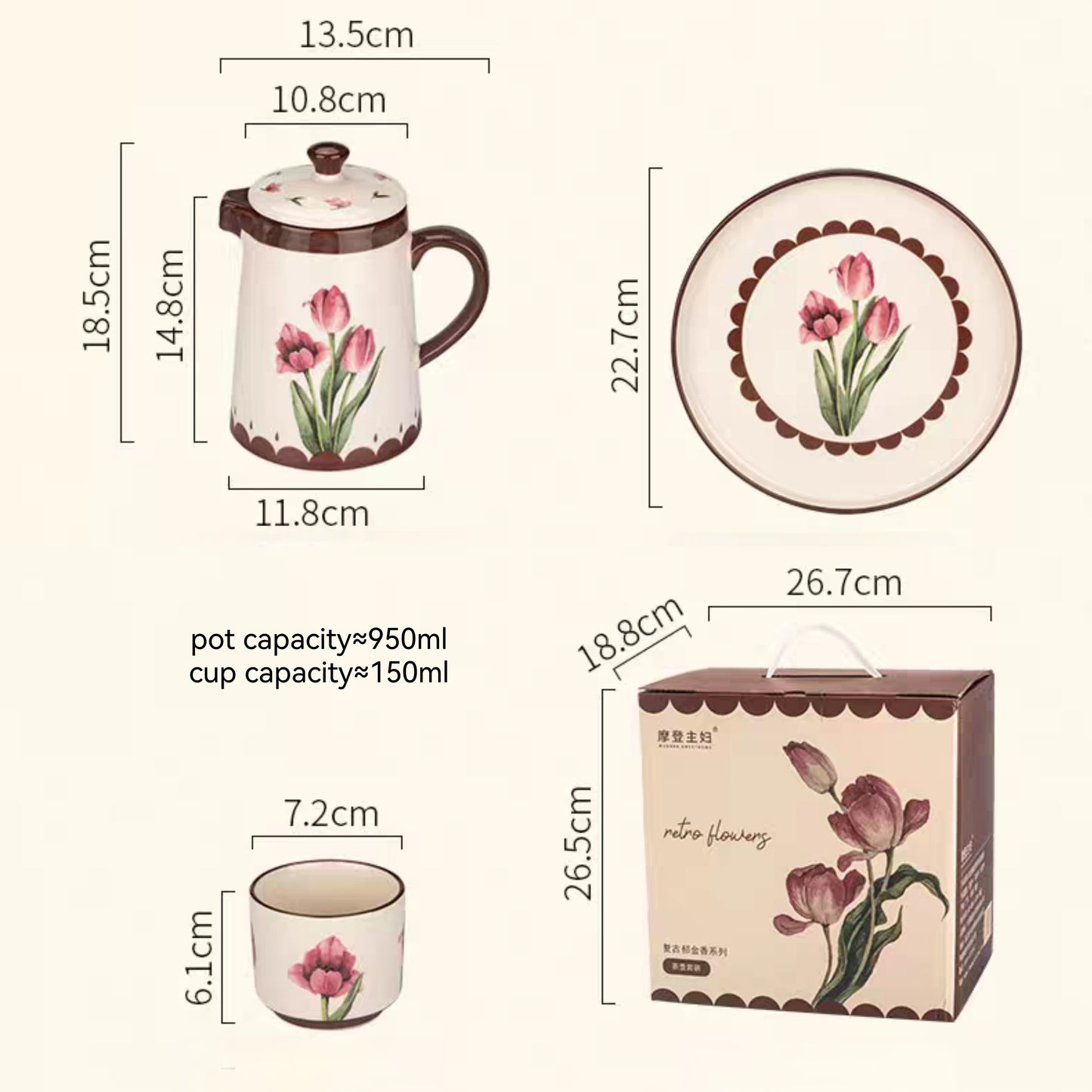 Vintage Tulip Tea Pot Set Afternoon Tea Set Gift Box